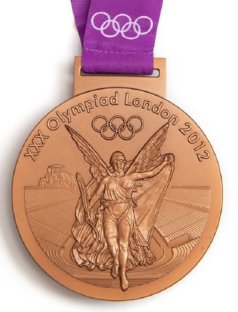 Front: London bronze medal, Nike in stadium with Olympic rings and legend