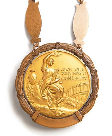 Back: Rome 1960 gold medal, seated Nike and Colosseum with legend