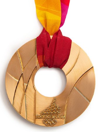 Front: Torino 2006 bronze medal, Torino Olympic emblem at bottom