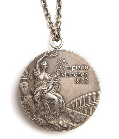 Front: Munich 1972 silver medal, Victory with Colosseum in background