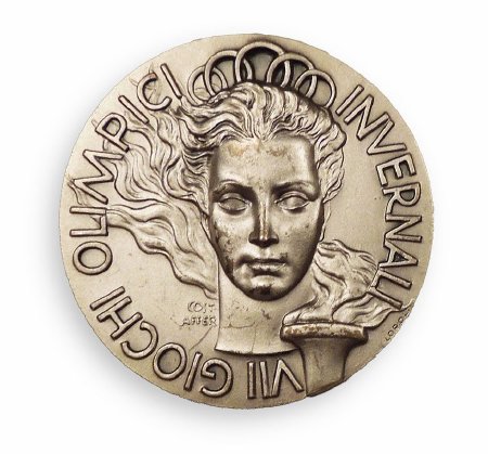 Front of Cortina 1956 participation medal in silvered bronze